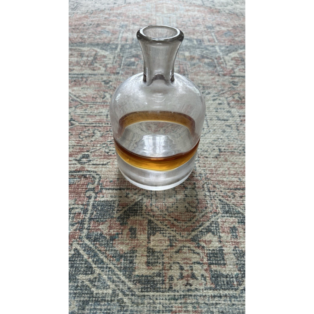 Vintage Hand-Blown Art Glass Decanter Bud Vase – Mid Century Modern Amber Swirl